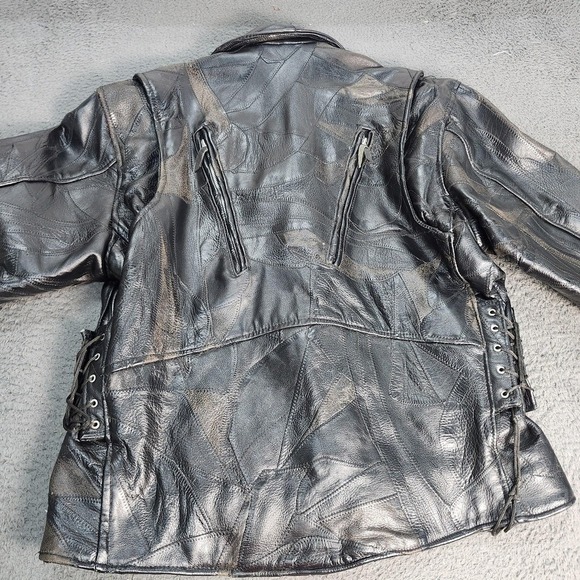 Diamond Plate Jacket Mens XL Black Buffalo Leather Motorcycle Biker Zip Lined - Picture 8 of 12